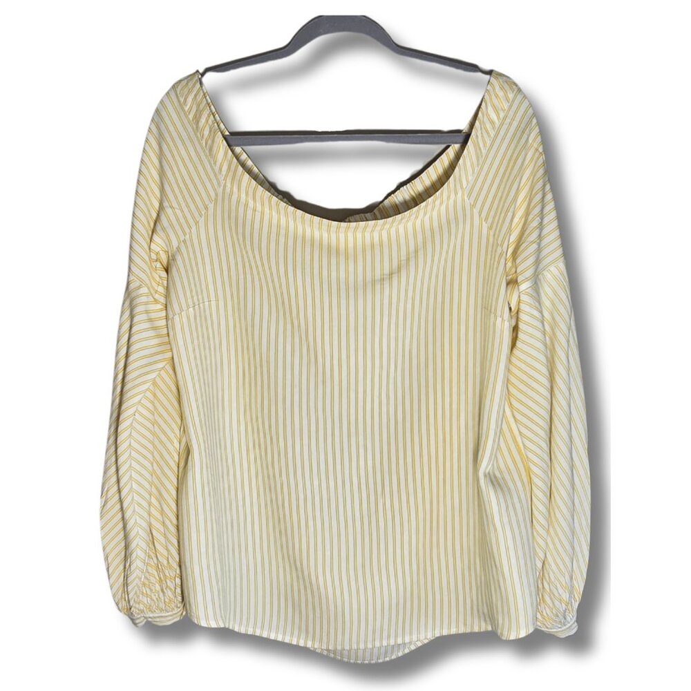 Maeve by Anthropologie Clotille Off-The-Shoulder Blouse Yellow White Size 16 - Picture 9 of 9